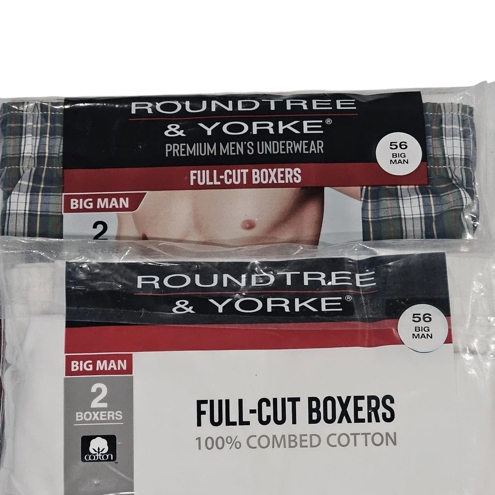 Lot of 2 Big Man Boxers Size 56 Roundtree & Yorke (4‎ Pairs) Full-Cut Underwear